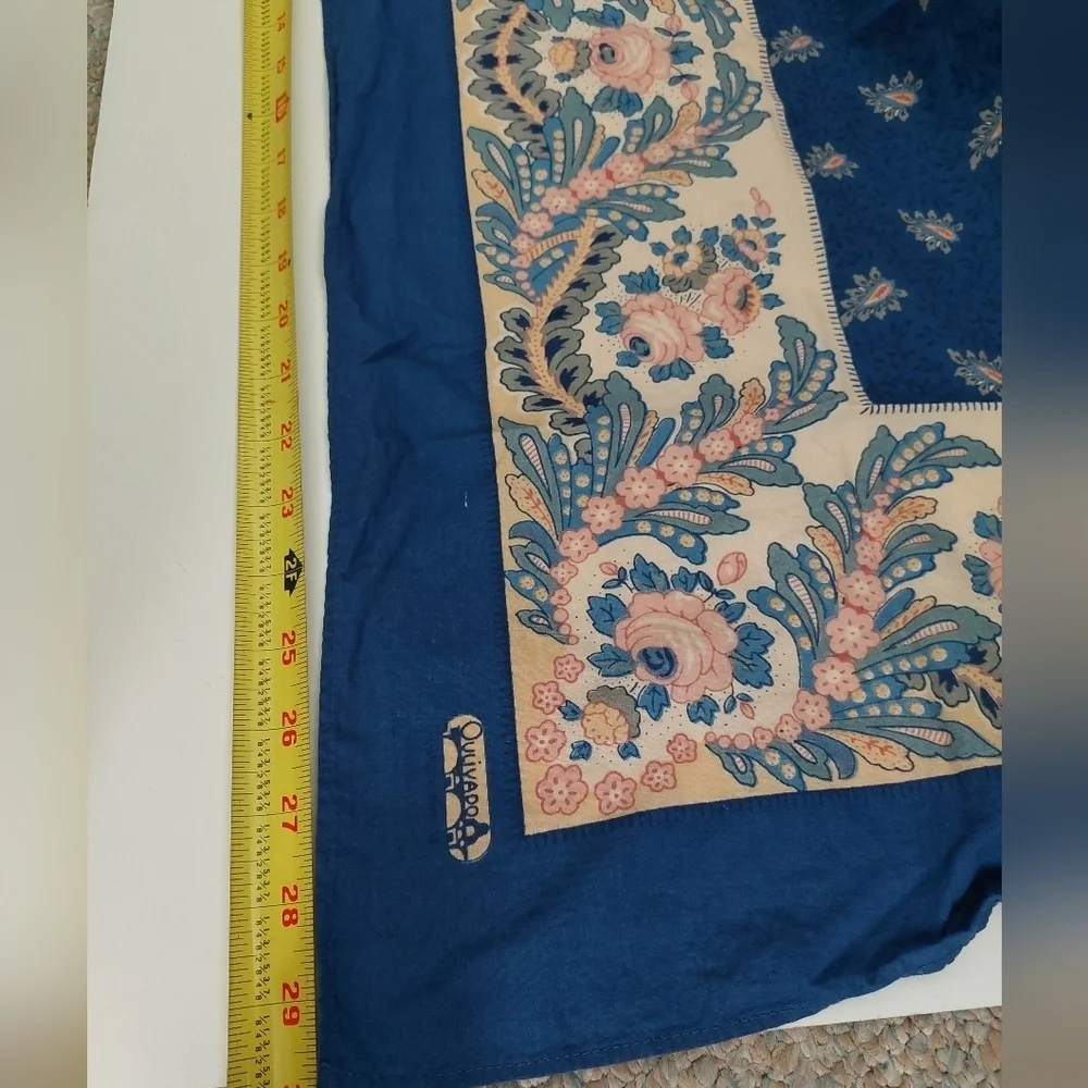 Vintage Oulivado Floral Blue and Peach Scarf